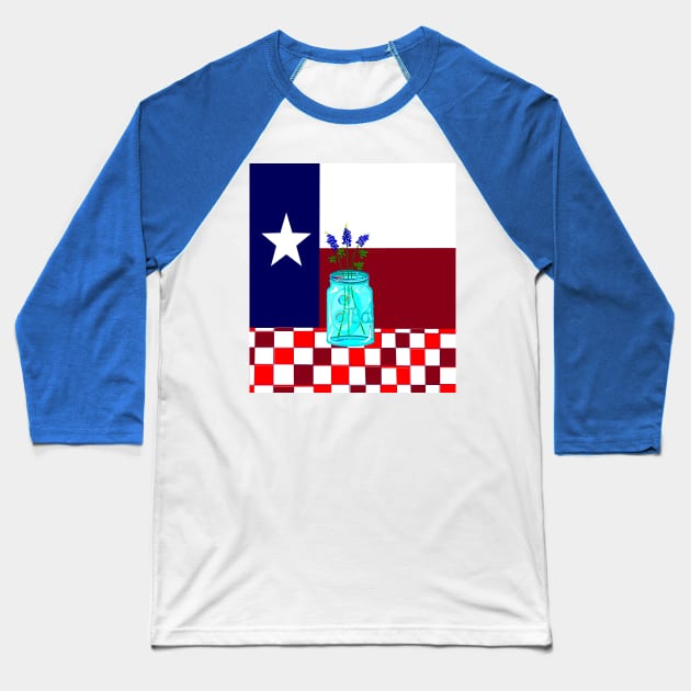 Texas State Flower and Texas Flag Vintage Baseball T-Shirt by YudyisJudy
